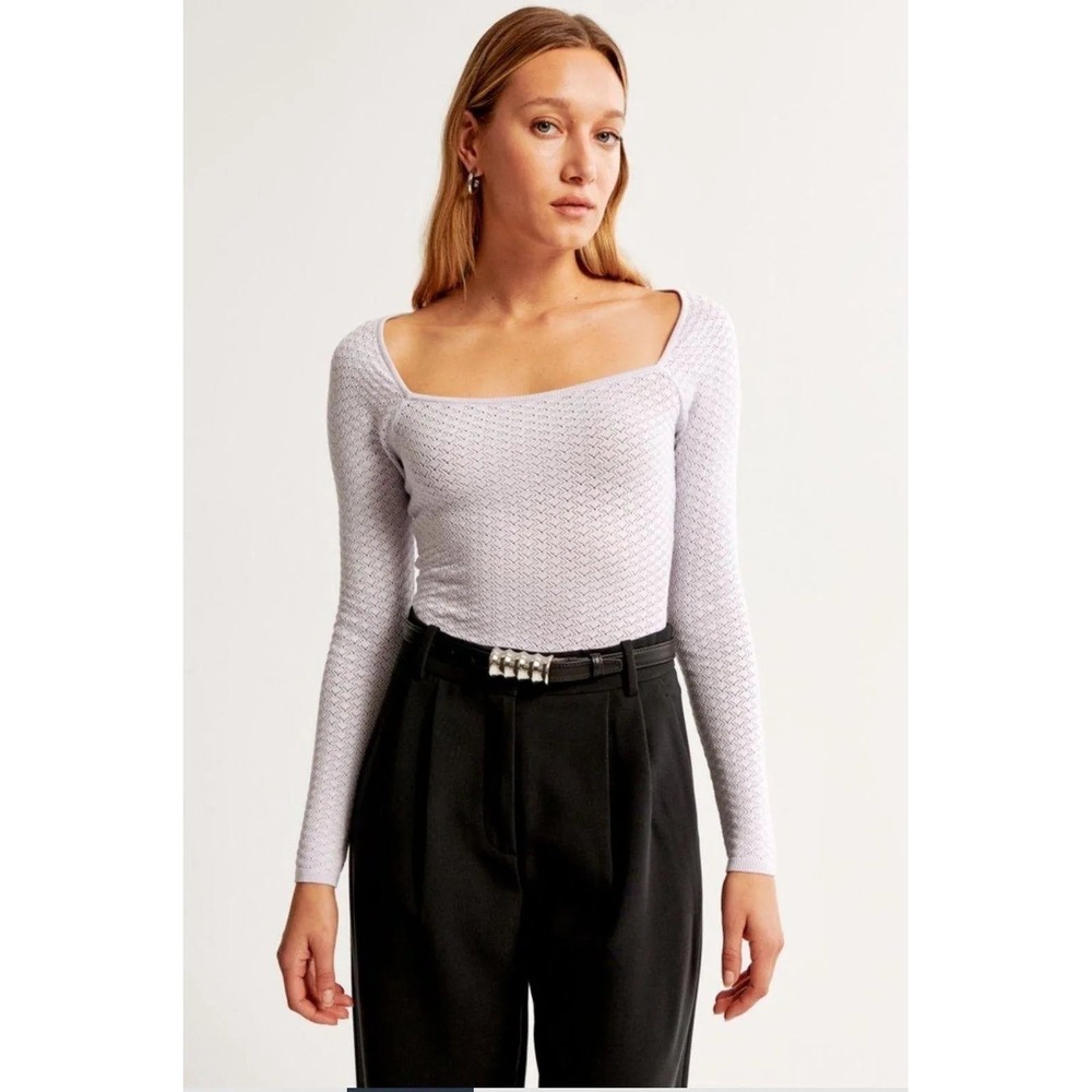 NWT Abercrombie & Fitch Lavender Pointelle Square Neck Bodysuit Size Medium
